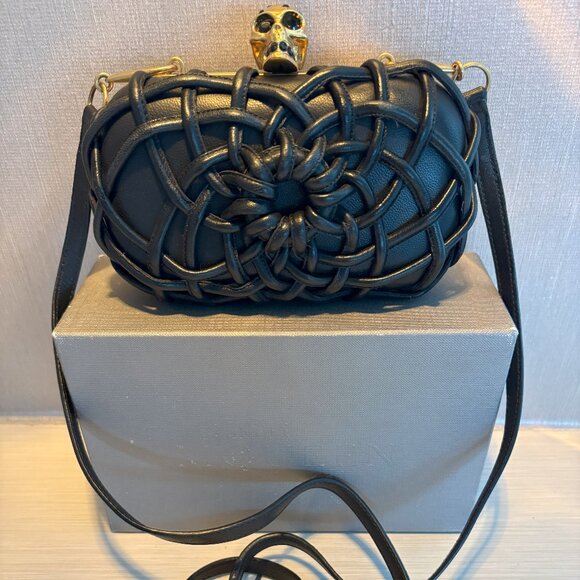 ALEXANDER MCQUEEN Woven Cord Box Clutch Jeweled SWAROVSKI Crystals Crown - Picture 1 of 14